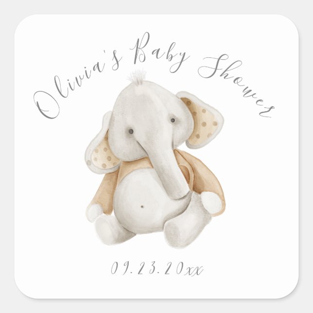 Sticker Carré Baby shower éléphant (Devant)