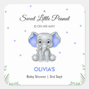 Sticker Carré Baby shower éléphant doux petit cacahuète