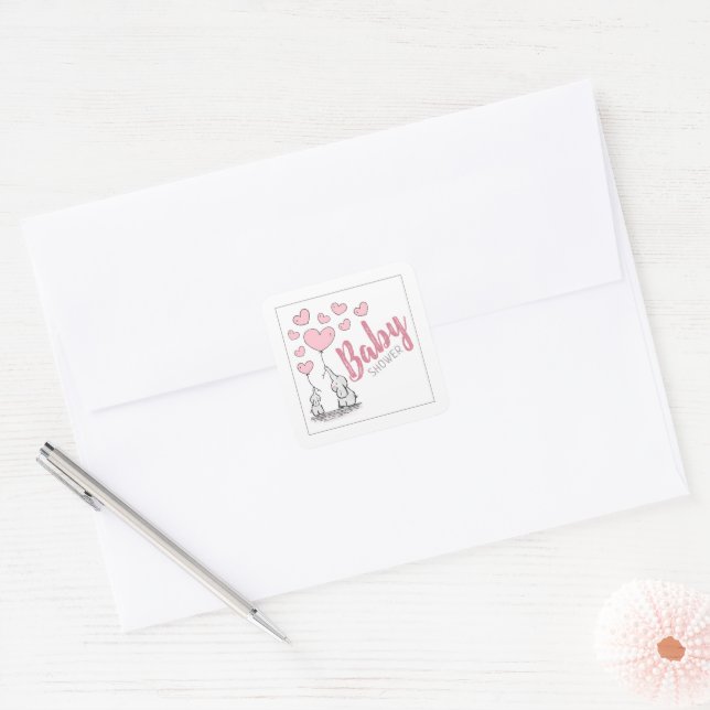 Sticker Carré Baby shower Elephant Hearts (Enveloppe)