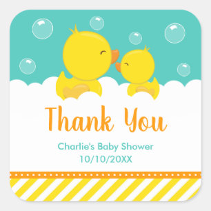 Sticker Carré Baby shower en caoutchouc Ducky Jaune Merci vert