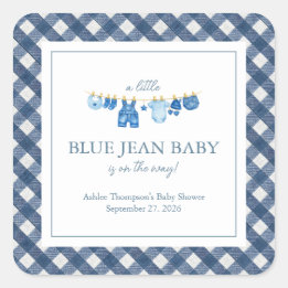 Sticker Carré Baby Shower en Jean Bleu