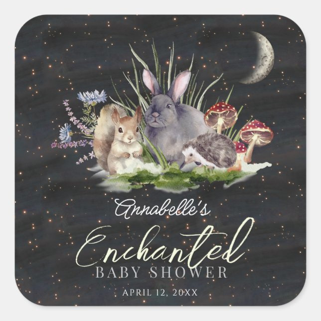 Sticker Carré Baby shower Enchanted Forest Woodland Animaux (Devant)