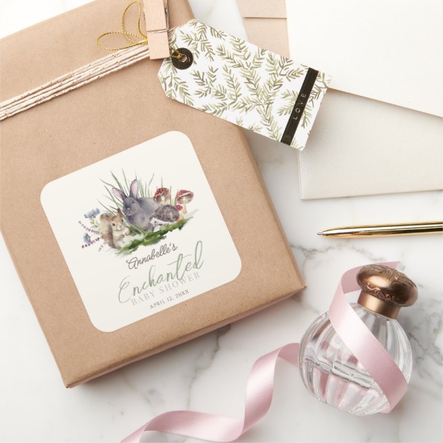 Sticker Carré Baby shower Enchanted Forest Woodland Animaux (Cadeaux)