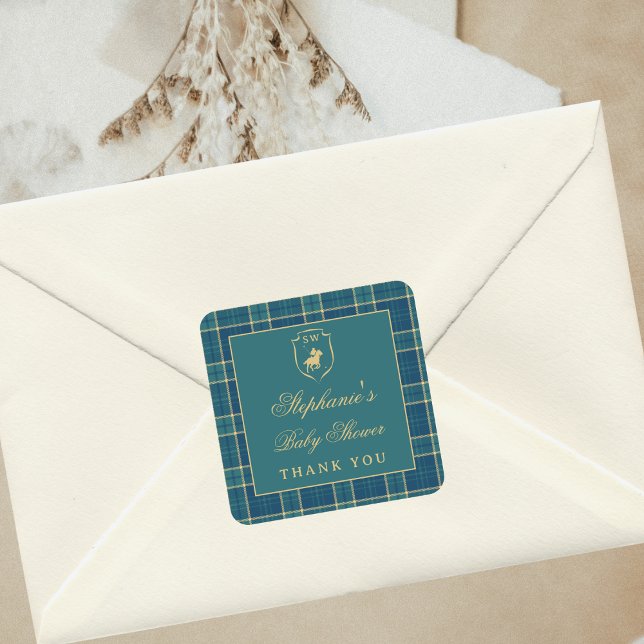 Sticker Carré Baby shower équestre classique Polo vert (Créateur téléchargé)