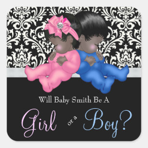 Sticker Carré Baby shower ethnique de révélation de genre