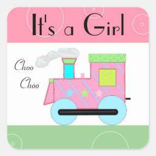 Sticker Carré Baby shower ferroviaire de Pink Choo Choo