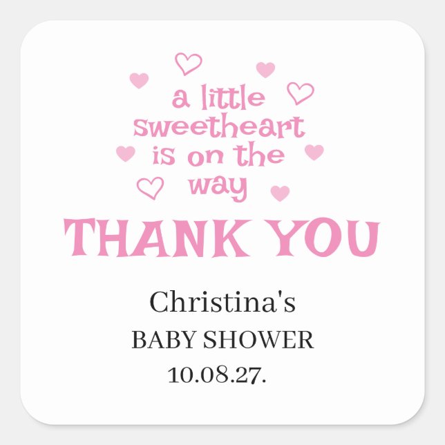 Sticker Carré Baby shower fille rose mignonne (Devant)