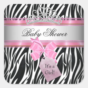 Sticker Carré Baby Shower Fille Zèbre Rose Princesse Noir