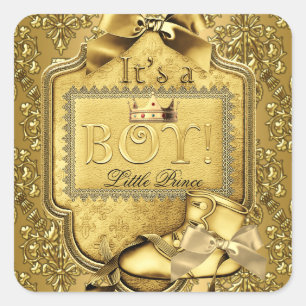 Sticker Carré Baby Shower Fils Elite Damassé Or