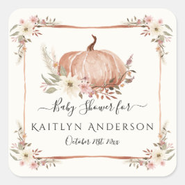 Sticker Carré Baby Shower Fleur Botanique de Citrouille d'Automn