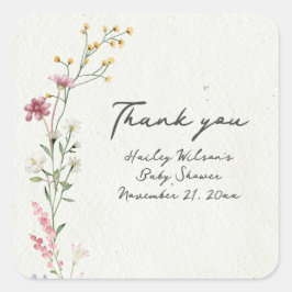 Sticker Carré Baby shower fleur sauvage