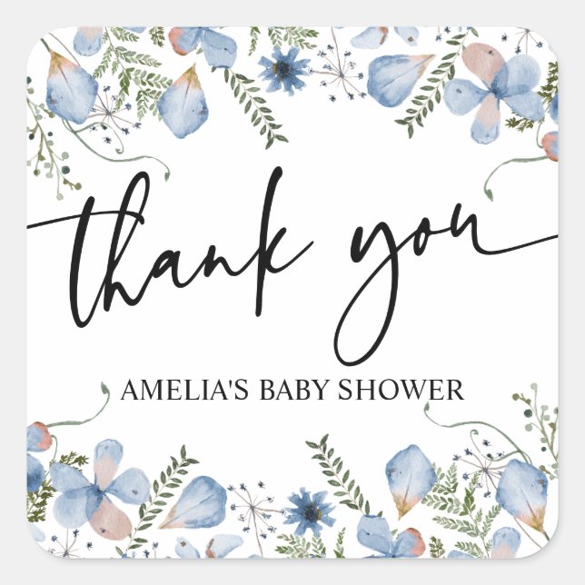 Sticker Carré Baby shower Fleur sauvage Dusty (Devant)