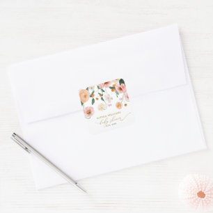 Sticker Carré Baby-Shower Fleurs de Pavot Rose
