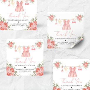 Sticker Carré Baby shower Floral Boho Rose