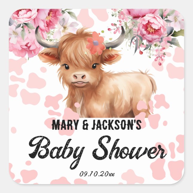 Sticker Carré Baby shower Floral de la Vache Sainte (Devant)