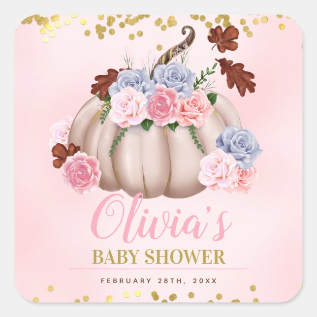 Sticker Carré Baby shower Floral Little Citrouille Girl (Devant)