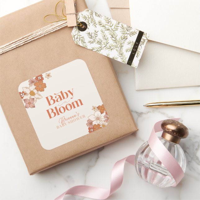 Sticker Carré Baby shower Floral Super Boho Retro (Cadeaux)