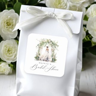 Sticker Carré Baby Shower Floral Végétal en Aquarelle