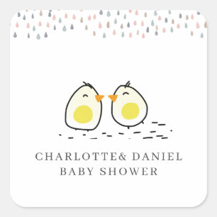 Sticker Carré Baby Shower Folles Poussins