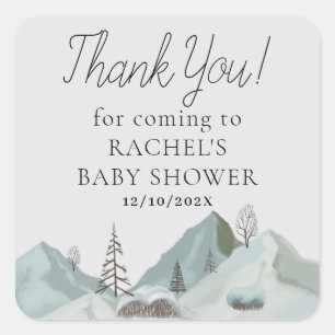 Sticker Carré Baby shower forestier d'hiver Merci