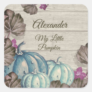 Sticker Carré Baby shower garçon gris bois automne Citrouille bl