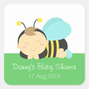 Sticker Carré Baby-Shower Garçon Mignon Bourdon