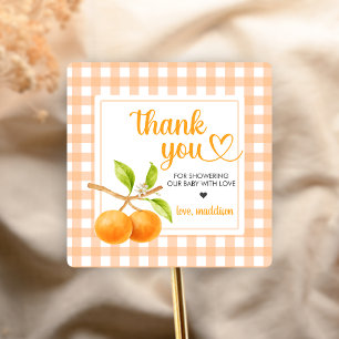 Sticker Carré Baby-Shower Gingham Orange