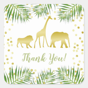 Sticker Carré Baby shower Gold Safari Animaux