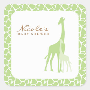 Sticker Carré Baby shower Green Mom and Baby Giraffe