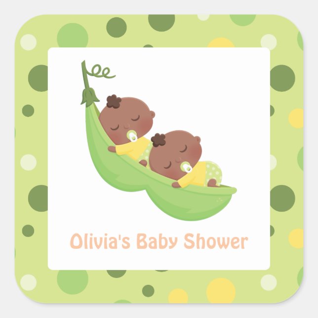 Sticker Carré Baby shower Jumeaux Africain-Américain (Devant)