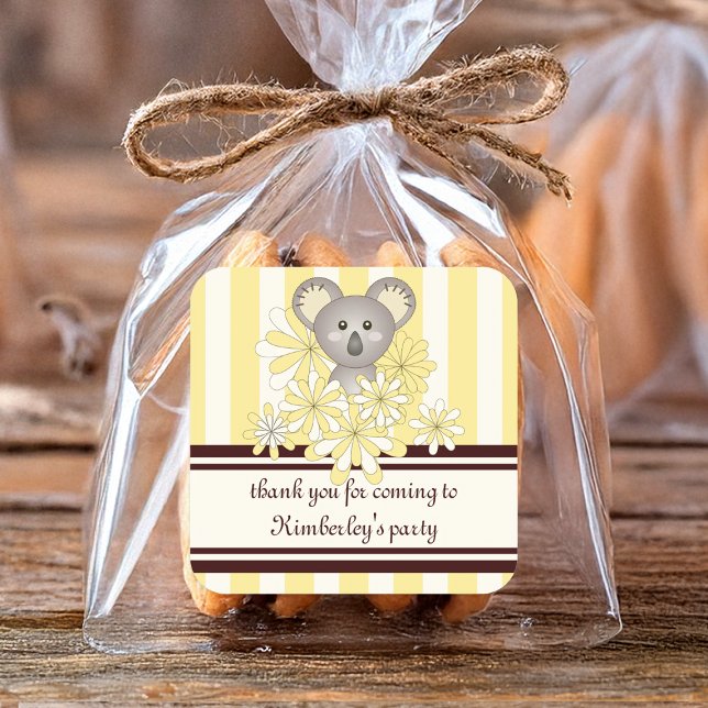 Sticker Carré Baby shower Koala / Fête d'anniversaire pour enfan (Créateur téléchargé)
