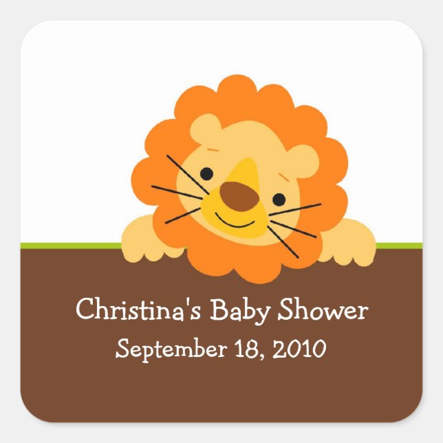 Sticker Carré Baby shower Lion mignon ! (Devant)