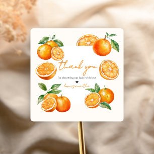 Sticker Carré Baby Shower Little Cutie Orange