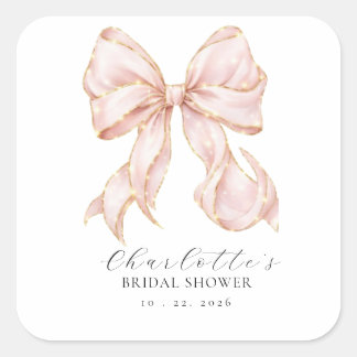 Sticker Carré Baby Shower Mariage Ruban Rose