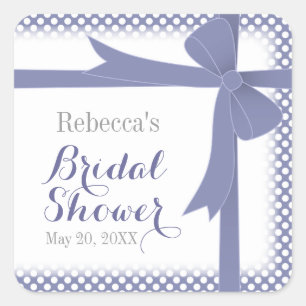 Sticker Carré Baby Shower Mariage Ruban Violet et Points Blancs