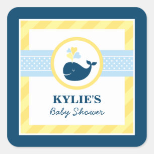 Sticker Carré Baby Shower Marin Baleine Jaune