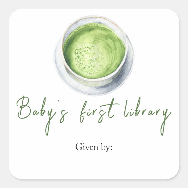 Sticker Carré Baby shower Matcha Latte - première bibliothèque p (Devant)