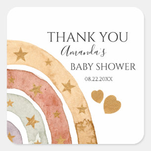 Sticker Carré Baby shower Merci arc-en-ciel Boho 