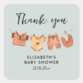 Sticker Carré Baby shower Merci de vêtements pour bébés