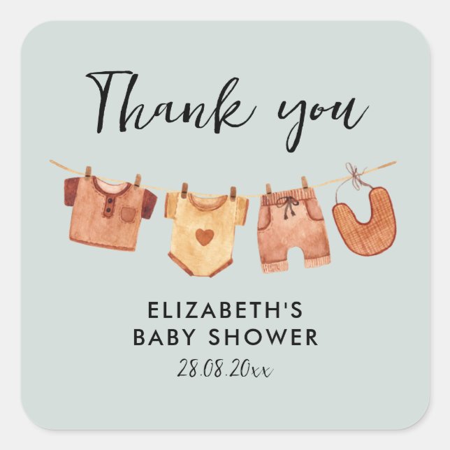Sticker Carré Baby shower Merci de vêtements pour bébés (Devant)