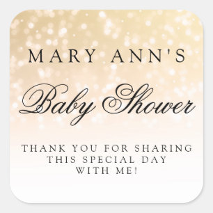 Sticker Carré Baby shower Merci Gold Bokeh Éclairage