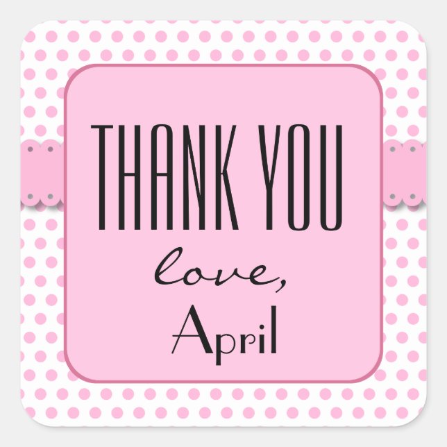 Sticker Carré BABY SHOWER Merci Pois rose V11A (Devant)