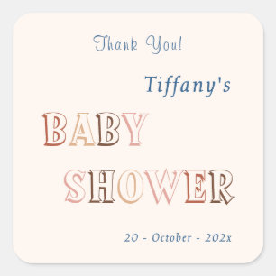 Sticker Carré Baby Shower Minimaliste Marron Moderne Mixte