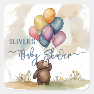 Sticker Carré Baby Shower Mixte sur le thème de l'ours