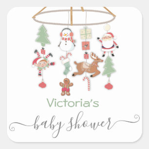 Sticker Carré Baby shower mobile de Noël
