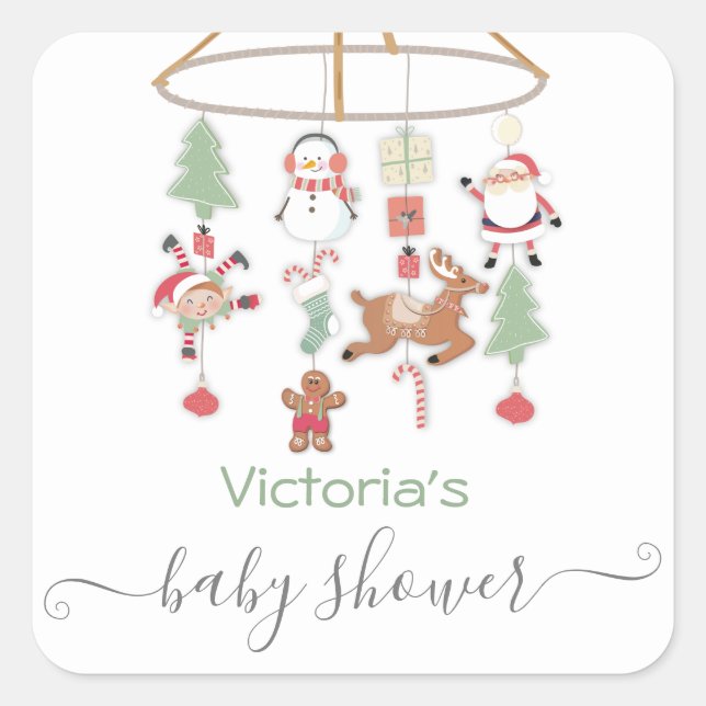 Sticker Carré Baby shower mobile de Noël (Devant)