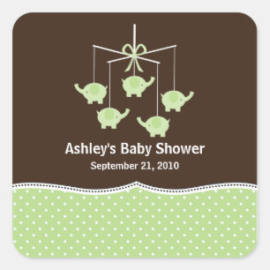 Sticker Carré Baby shower mobile Green & Brown Elephant