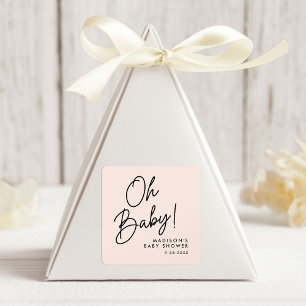 Sticker Carré Baby shower moderne Oh Baby Script Blush