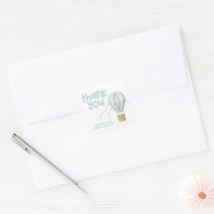 Sticker Carré Baby shower montgolfière aventure merci