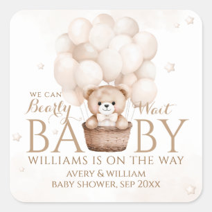 Sticker Carré Baby shower neutre à ballon en peluche